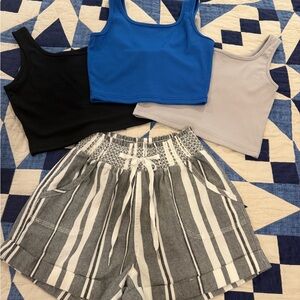 Forever 21 Gray and White Striped Short + 3 crop top.